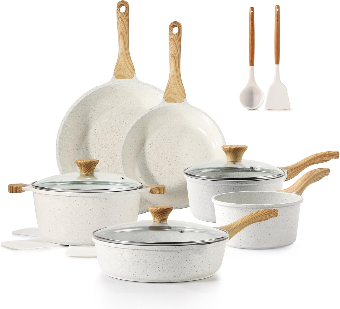 SENSARTE Nonstick Ceramic Cookware Set 16-Piece, Healthy Pots and Pans Set, Non-toxic Kitchen Cooking Set with Stay-Cool Handles, Silicone Utensils and Pot Protectors, PFAS\/PTFE\/PFOA Free