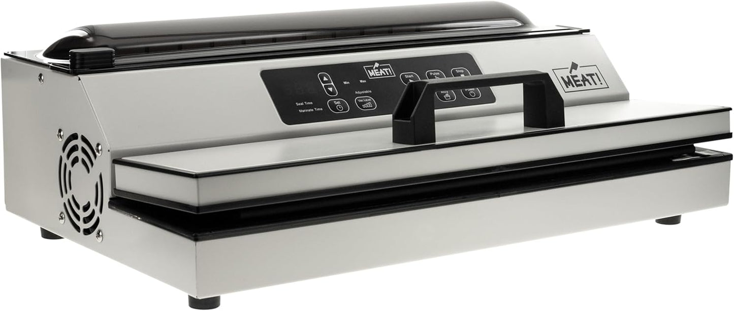 MEAT! 16 Inch External Vacuum Sealer with a 16 Inch Sealing Strip, Bag Roll Storage, Bag Cutter, and LCD Display for Preserving Meat and Vegetables