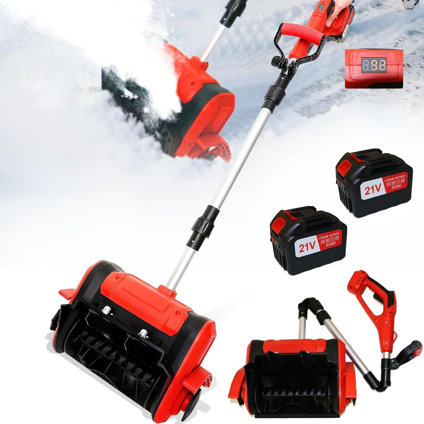 21V Cordless Electric Snow Shovel, 12-Inch Brushless Cordless Snow Blower with 2x4.0Ah Batteries & Fast Charger, Battery-Powered Snow Removal with 20FT Throw Distance for Patio, Deck, Driveway