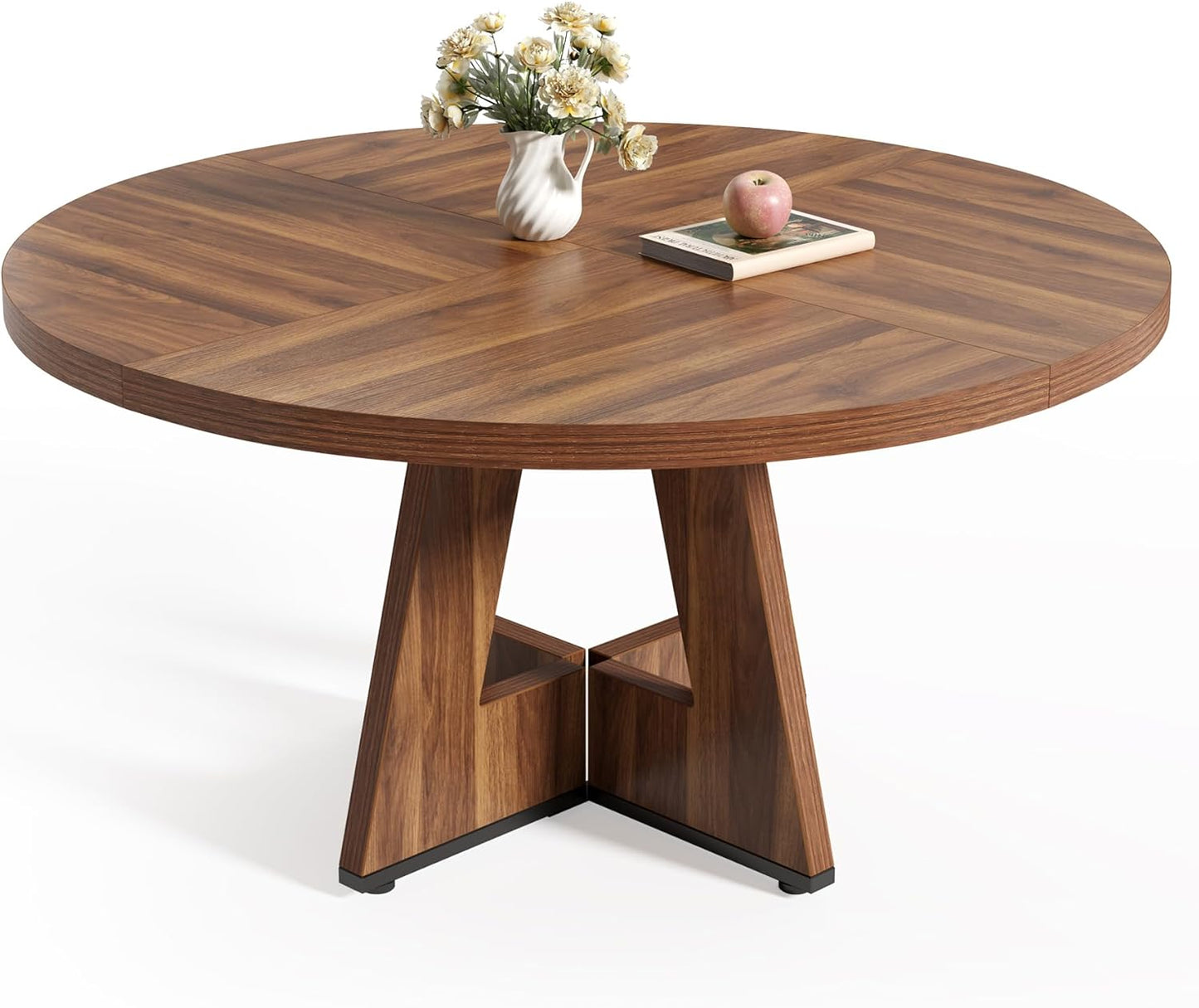 LITTLE TREE Round Dining Table for 4-6 People, 47 Inches Dining Room Table with Wooden Pedestal Base, Brown Dinner Tables, Circle Kitchen Tables for Dining Room, Kitchen, Living Room(Table Only)