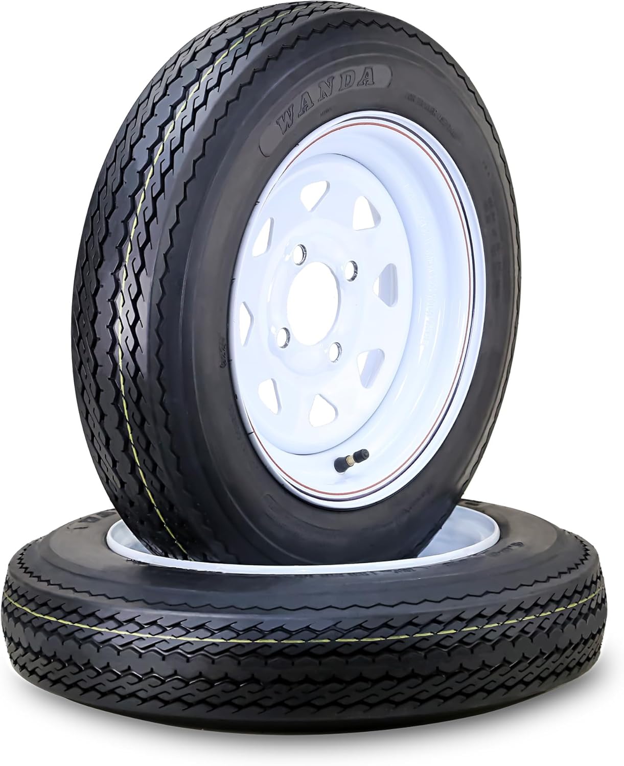 WANDA Trailer Tire Wheel Assembly 4.80-12 6-Ply C 79M 4 Lug on 4" PCD White Spoke Rim,SET 2