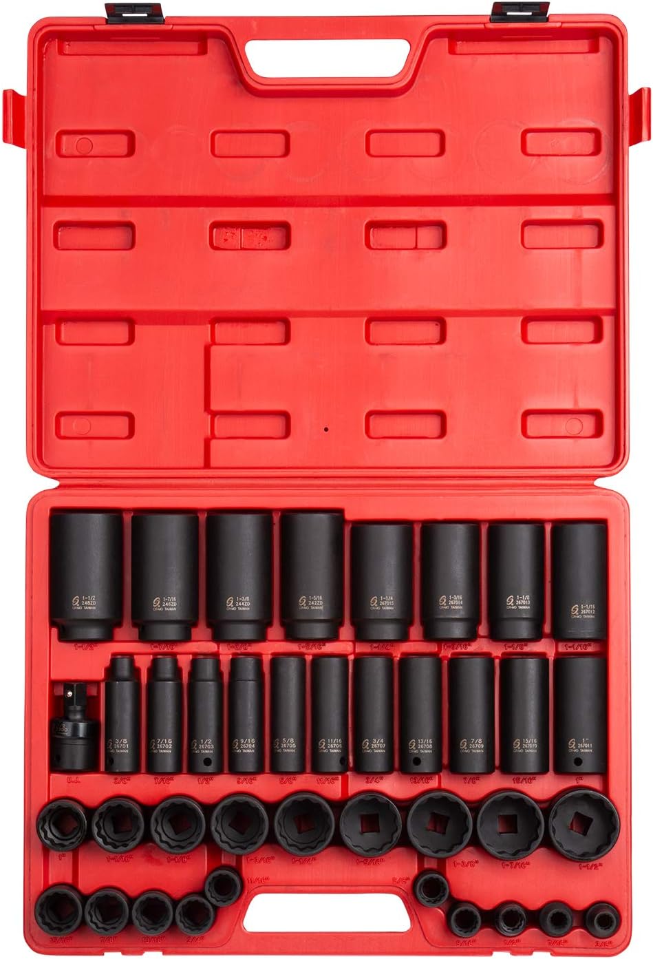 SUNEX TOOLS 2698 1/2-Inch Drive 12-Point SAE Master Impact Socket Set, 39-Piece
