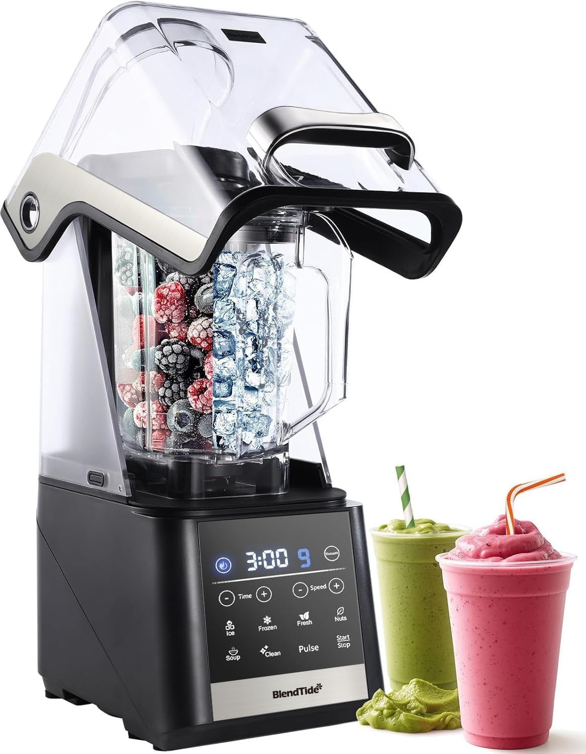 BlendTide Commercial Blender, 1500W Vacuum Blender for Less Foam, Professional-Grade Quiet Shield, Kitchen Timer, 9 Speeds, 6 Programs for Smoothies, Frozen Drinks, Self-Cleaning, 64oz Bulk Production