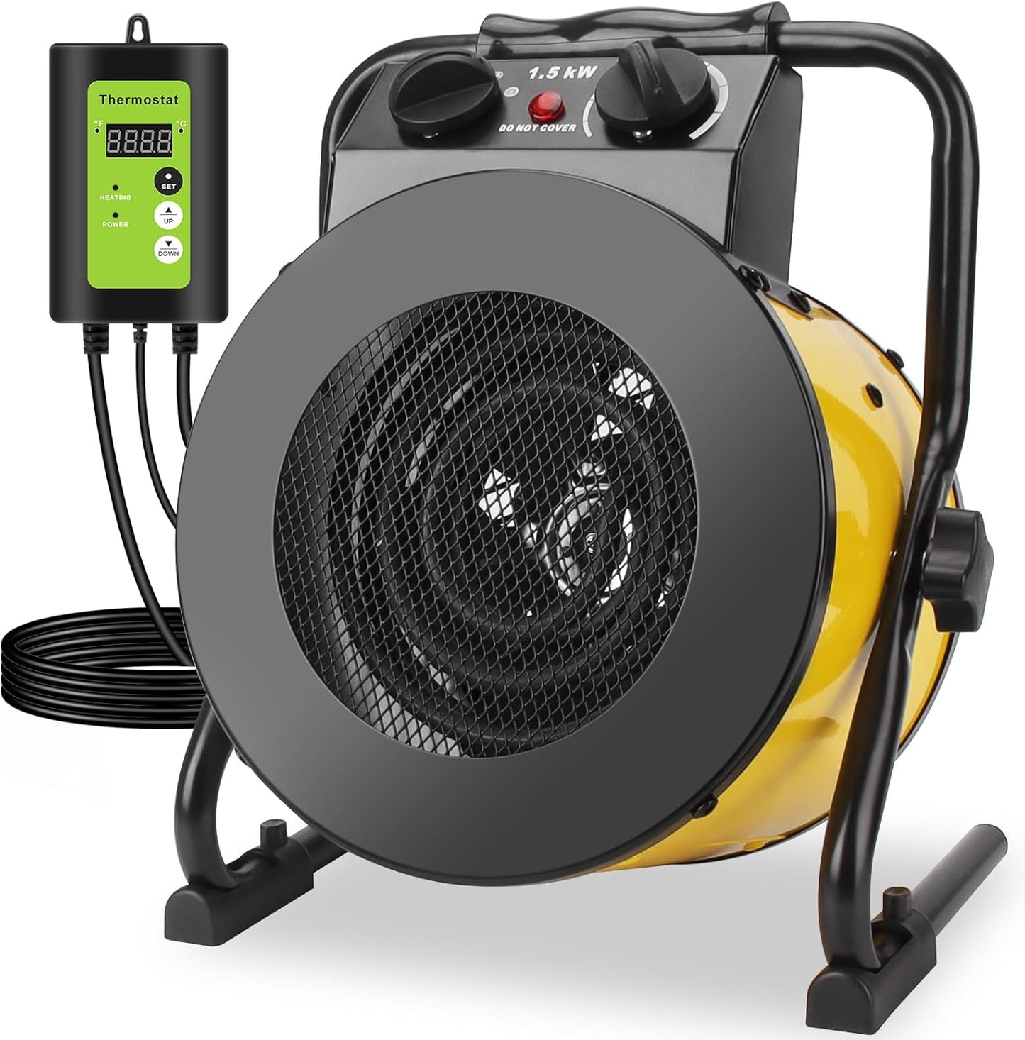 Greenhouse Heater with Thermostat, 1500W Outdoor Heaters for Patio, Fast Heating, Overheat Protection, Electric Space Heaters for Greenhouse, Grow Tent, Patio, Garage, Indoor(Yellow)