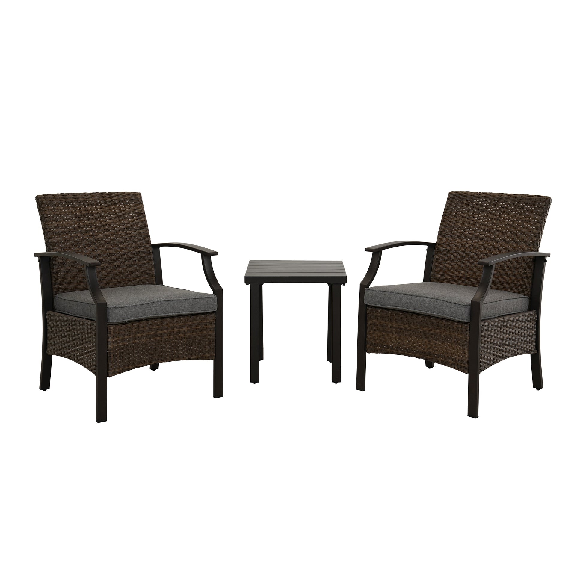 Upland 3 -Piece Wicker Patio Conversation Set with Gray Cushions
