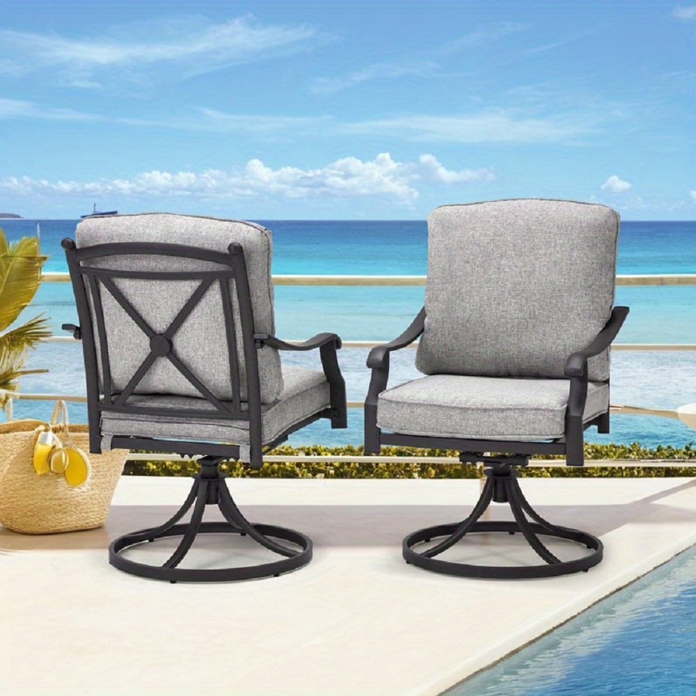 EROMMY Chair Set of 2 Wicker Brown Wicker Frame Swivel Conversation Chair with Gray Cushioned Seat