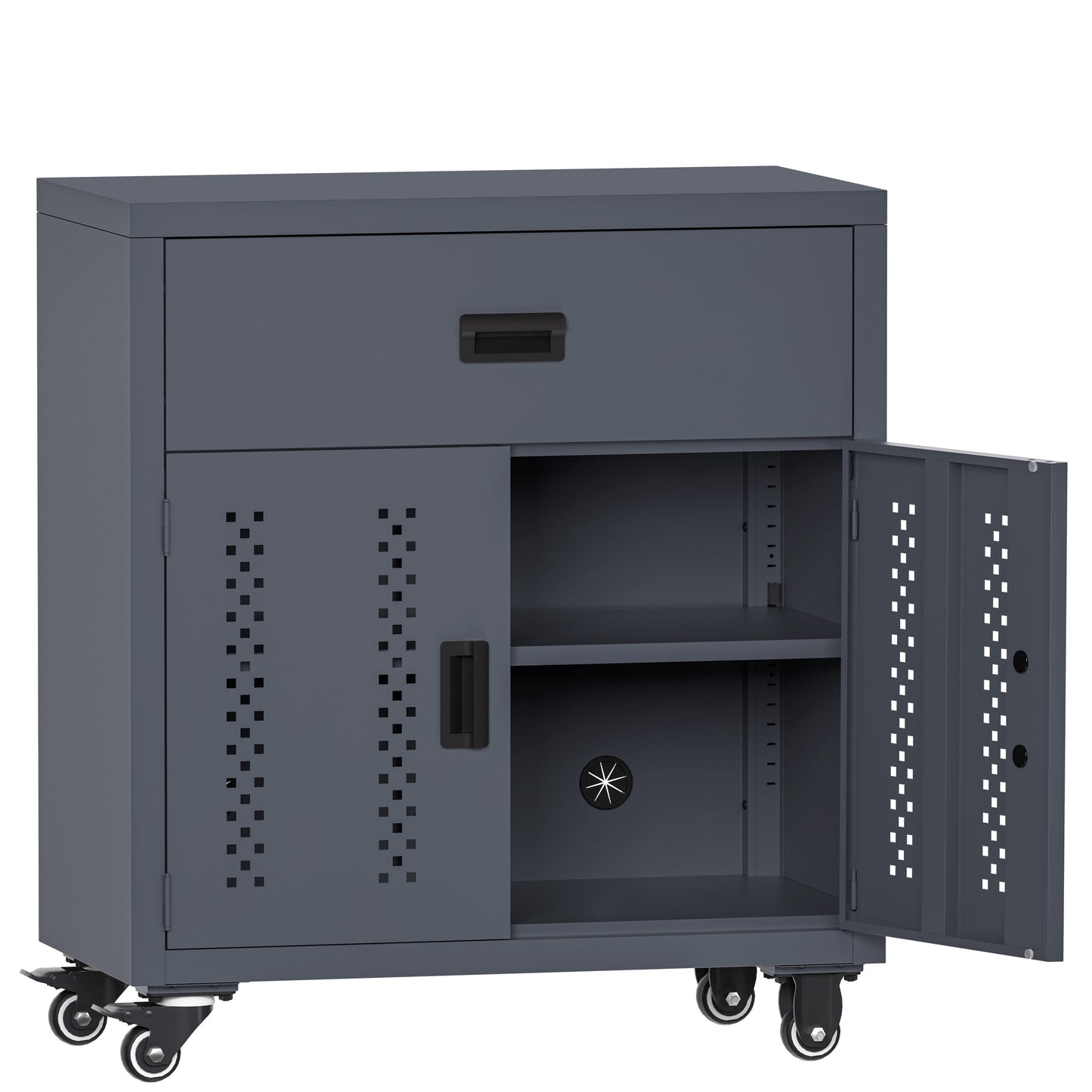 Tatayosi Gray Metal Garage Storage Cabinet with Lockable Door and Adjustable Shelves Rolling Tool Storage Cabinet with 4 Wheels Steel Lock Cabinet Suitable for Garages and Warehouses
