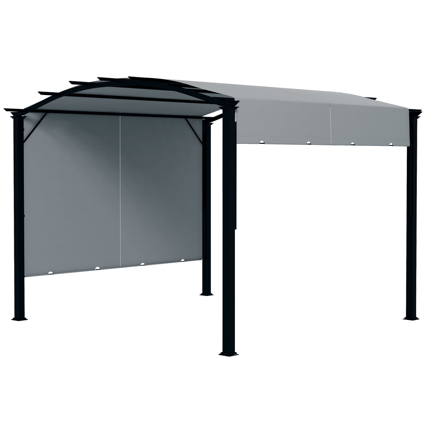 Outsunny 11' x 11' Outdoor Retractable Pergola Canopy with Sun Shade Unique Design Canopy Patio Metal Shelter for Garden Porch Beach