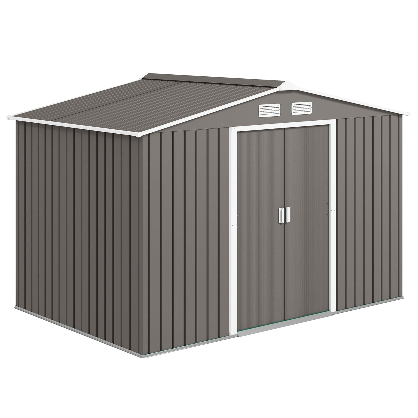 Outsunny 9ft x 6ft Outdoor Storage Shed Garden Tool Metal Shed with Foundation Kit Double Lockable Door Air Vents and Sloping Roof for Backyard Patio Lawn Gray