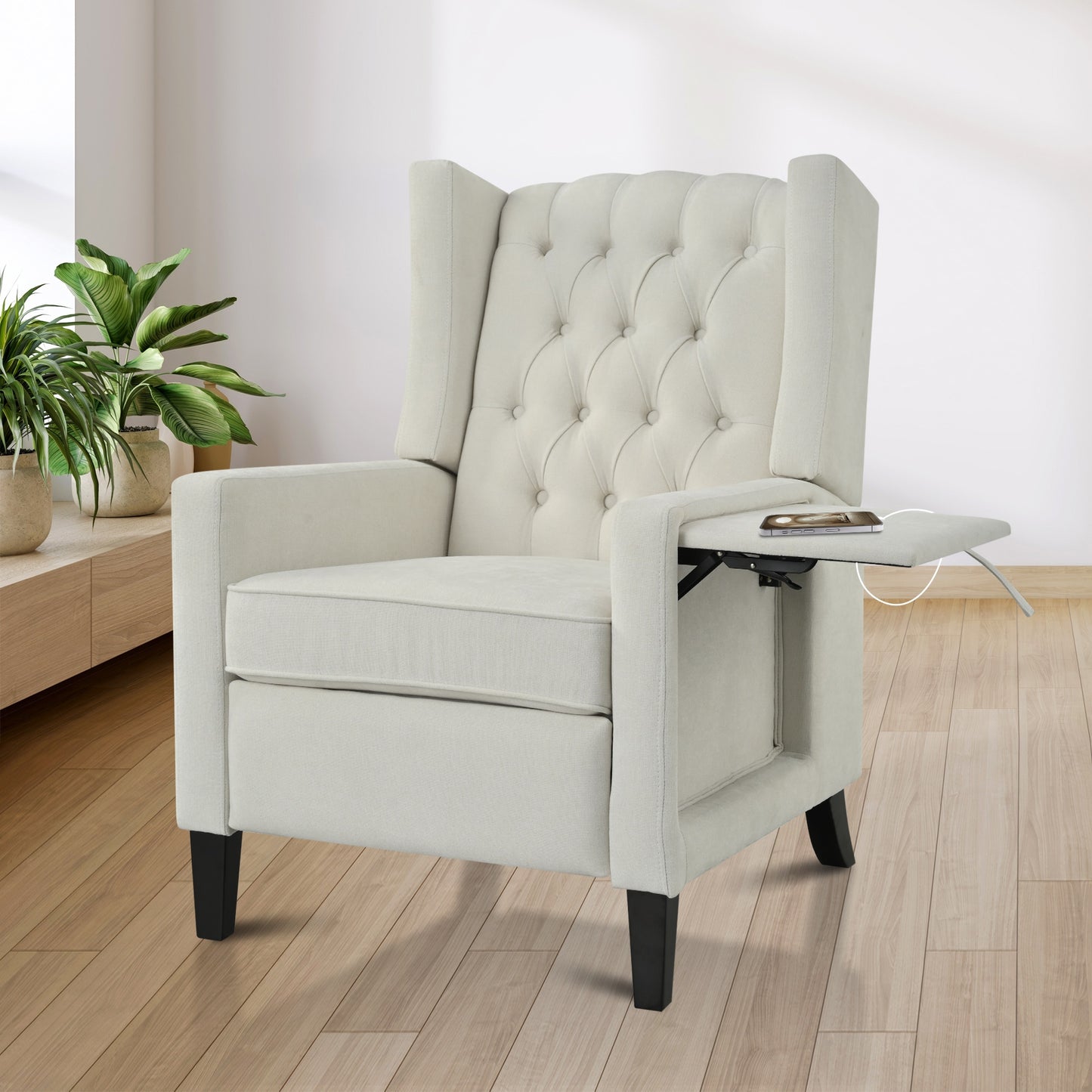 LOVMOR Manual Adjustable WingBack Recliner Chair with Foldable Side Table Modern Comfy PushBack Reclining Chairs for Living Room Office