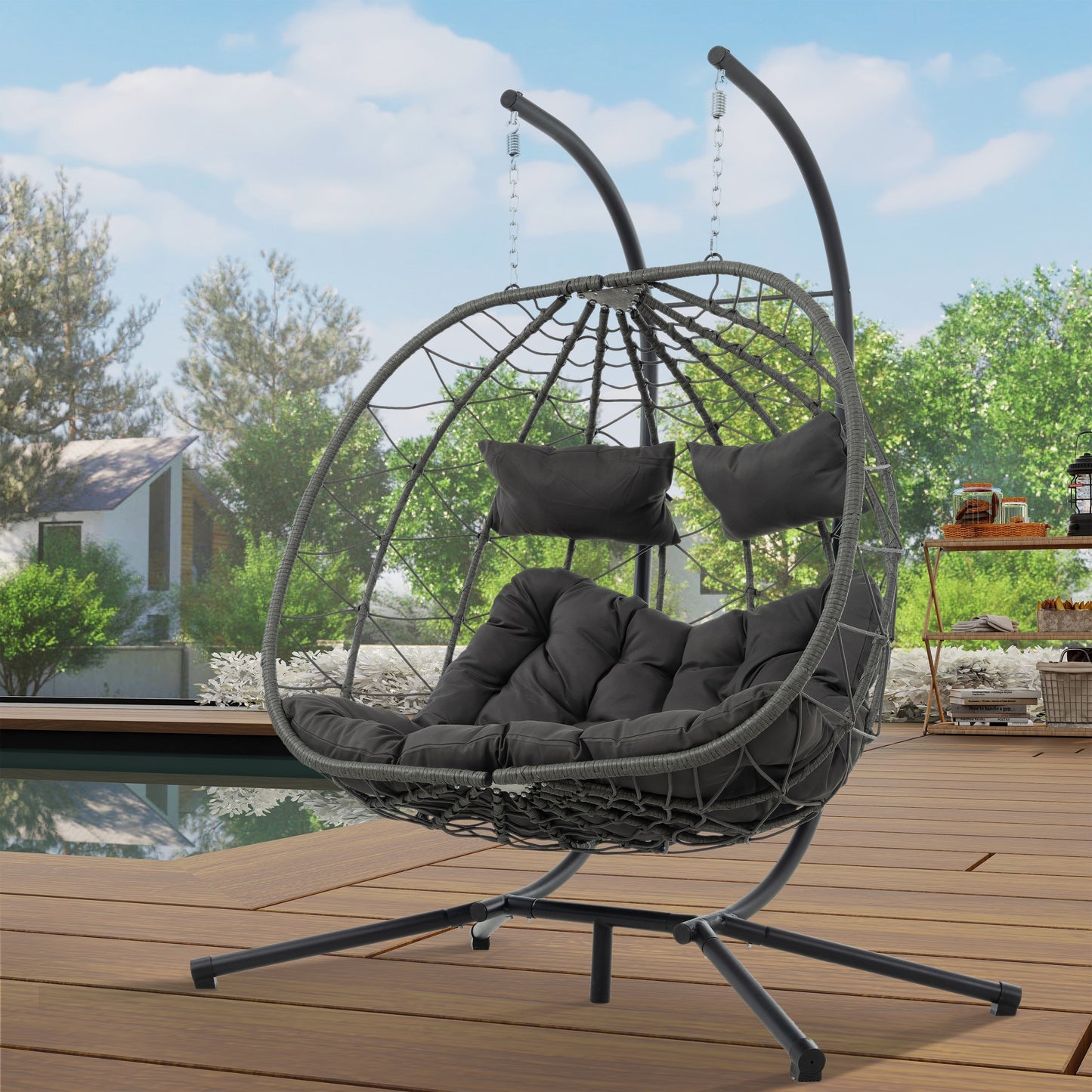 Tatayosi 2 Persons Egg Chair with Stand Indoor Outdoor Swing Chair Patio Wicker Hanging Egg Chair Hanging Basket Chair with Stand for Bedroom Living Room Balcony