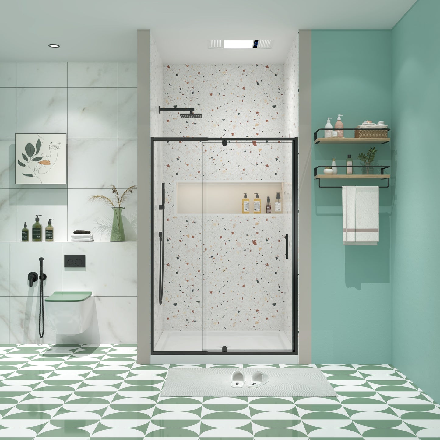LOVMOR 28 32 W x 72 H Piovt Swing Glass Shower Door Pivot Frame Sliding Shower Door with 1 4 6mm Clear SGCC Tempered Glass Matte Black Finish Shower Doors Reversible Installation