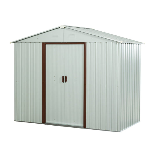 Vynxaria  8x4FT Outdoor Metal Storage Shed with Metal Foundation  4 Punched Vents    Pad  Lockable Sliding Doors  White for Garden Backyard