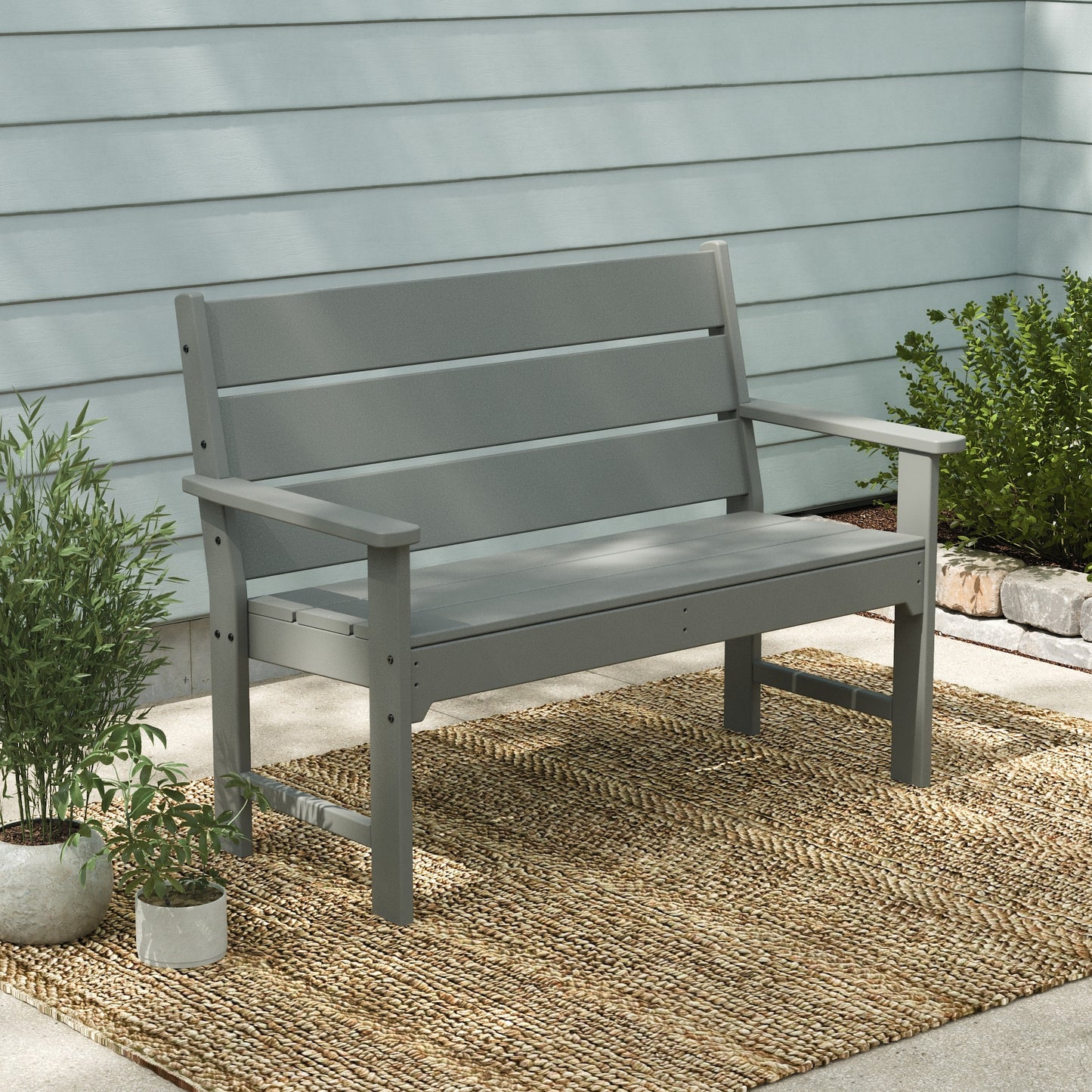 POLYWOOD Lakeside 48.5-in W x 35.18-in H Slate Grey Plastic Garden Bench