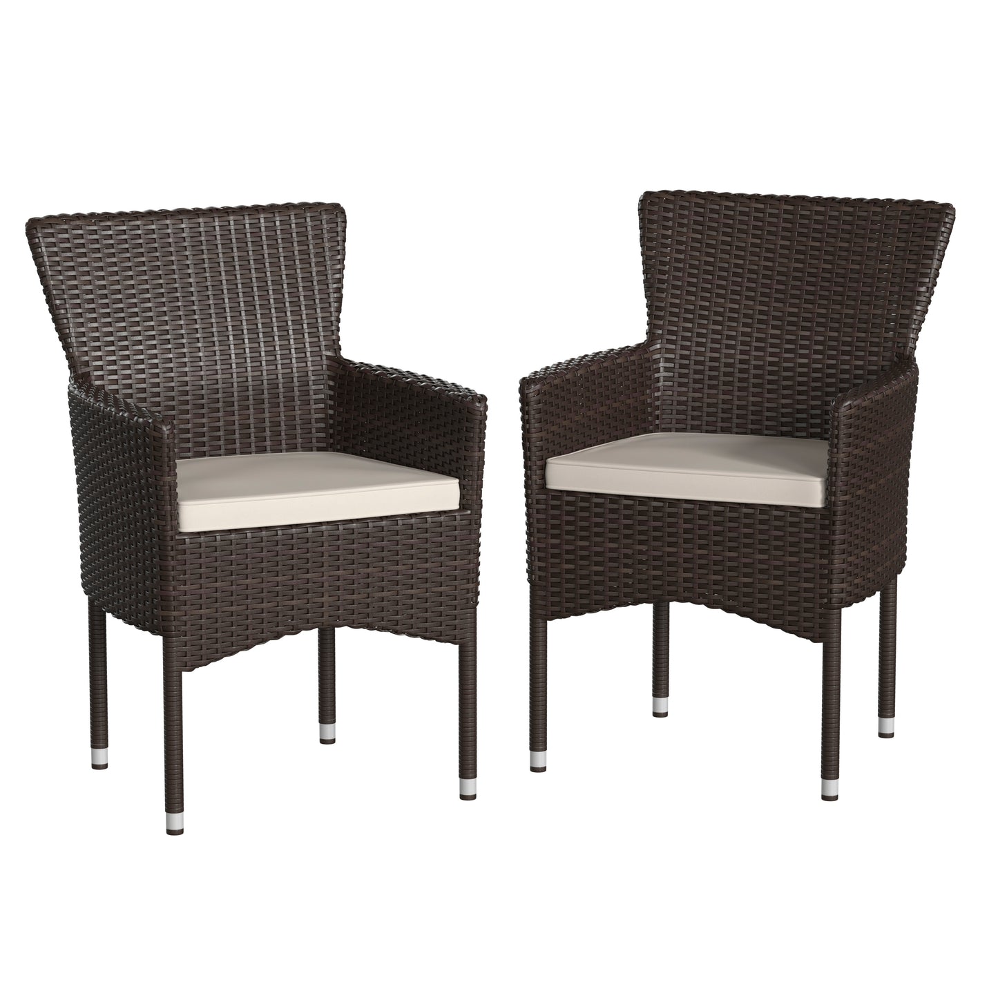 Flash Furniture Maxim Modern Espresso Wicker Patio Armchairs for Deck or Backyard; Fade and Weather-Resistant Frames and Cream Cushions-Set of 2
