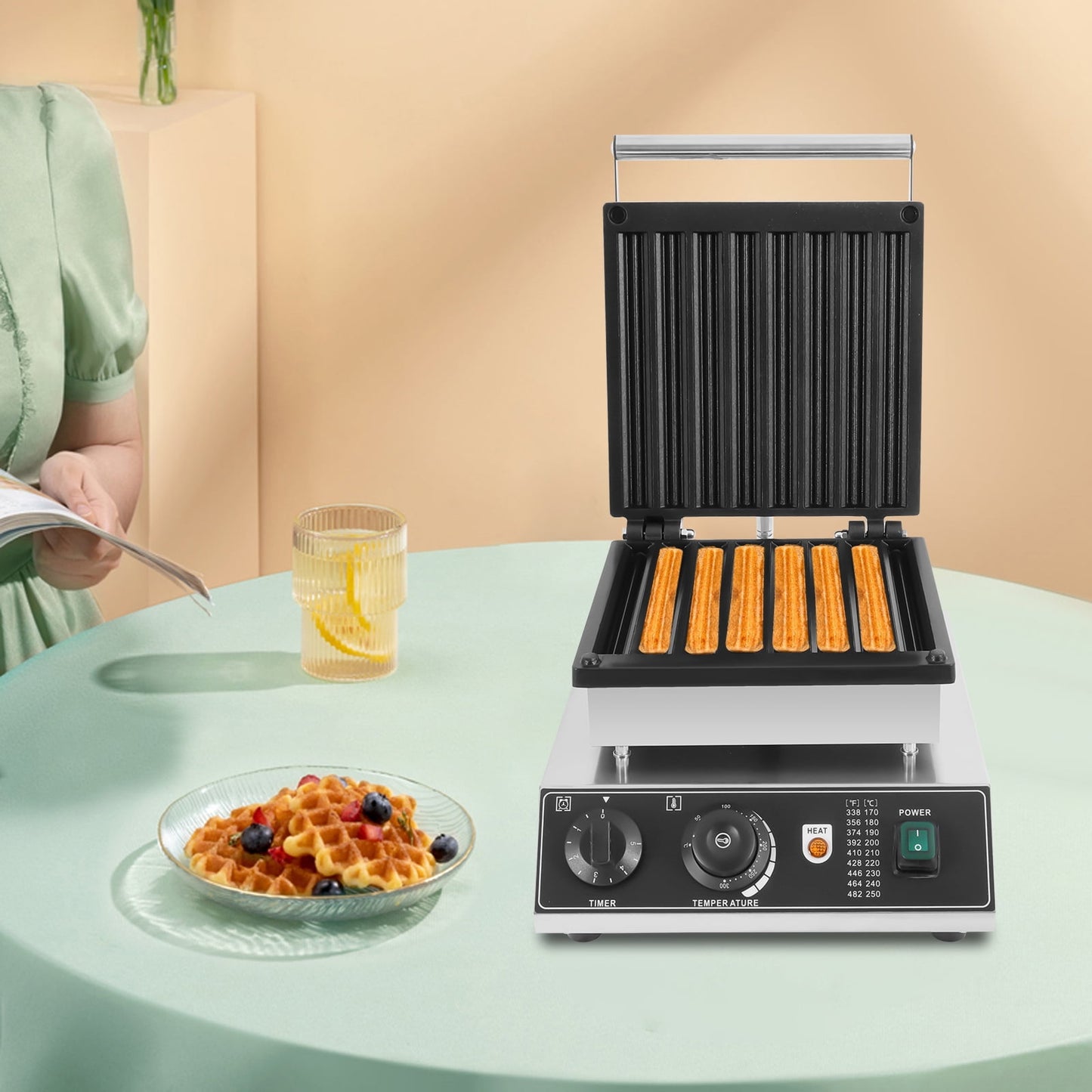 8 Pcs Commercial Waffle Maker Teflon Waffle Stick Maker 1500w Stainless Steel for Fast Food Restaurants