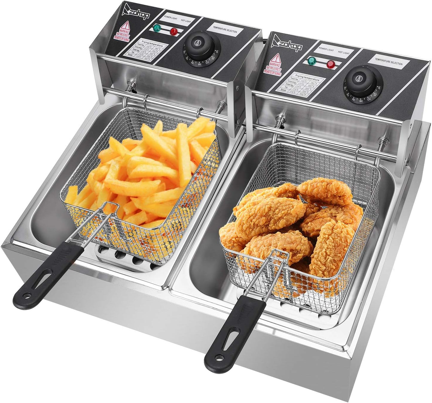 Electric Deep Fryer for the Home and Commercial with 2 Basket and Temperature Control 12.7QT Large Capacity Heavy Duty Stainless Steel for French Fryer Turkey Donuts and More