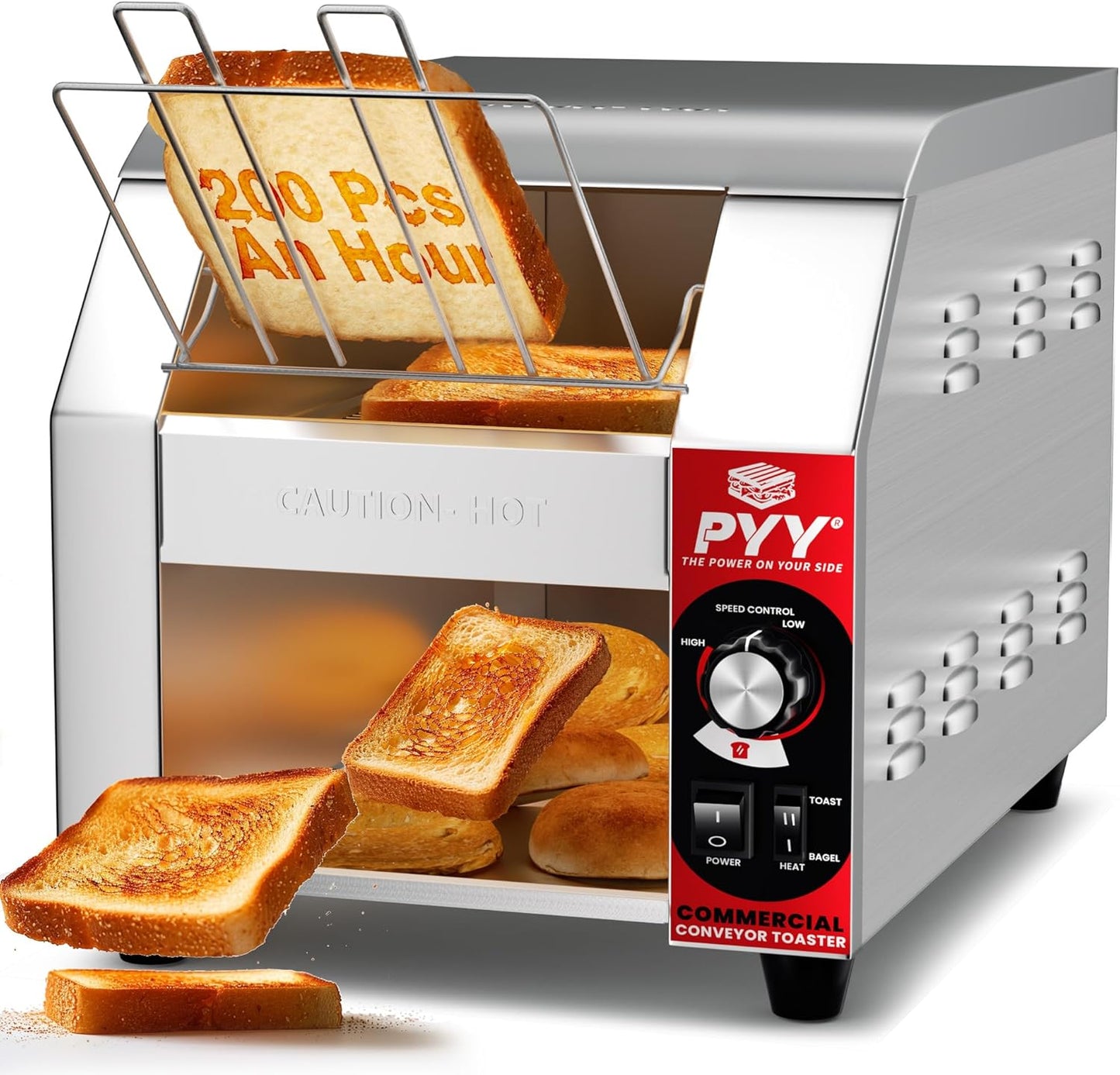 PYY Commercial Conveyor Toaster Electric \u2013 Heavy Duty, Stainless Steel Industrial for Bun, Bagel, Bread, Waffle, 200 Slices\/Hour for Restaurant, Buffet & Catering, ETL Certification
