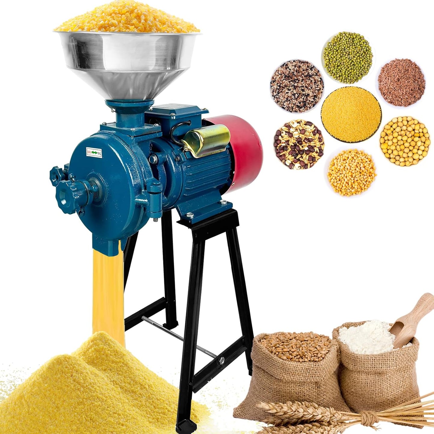 Electric Grain Mill Grinder, 3000W 110V Dry Heavy Duty Corn, Wheat, Rice, Cereal Mill, Commercial Feed Grinder with Funnel for Home & Industrial Use