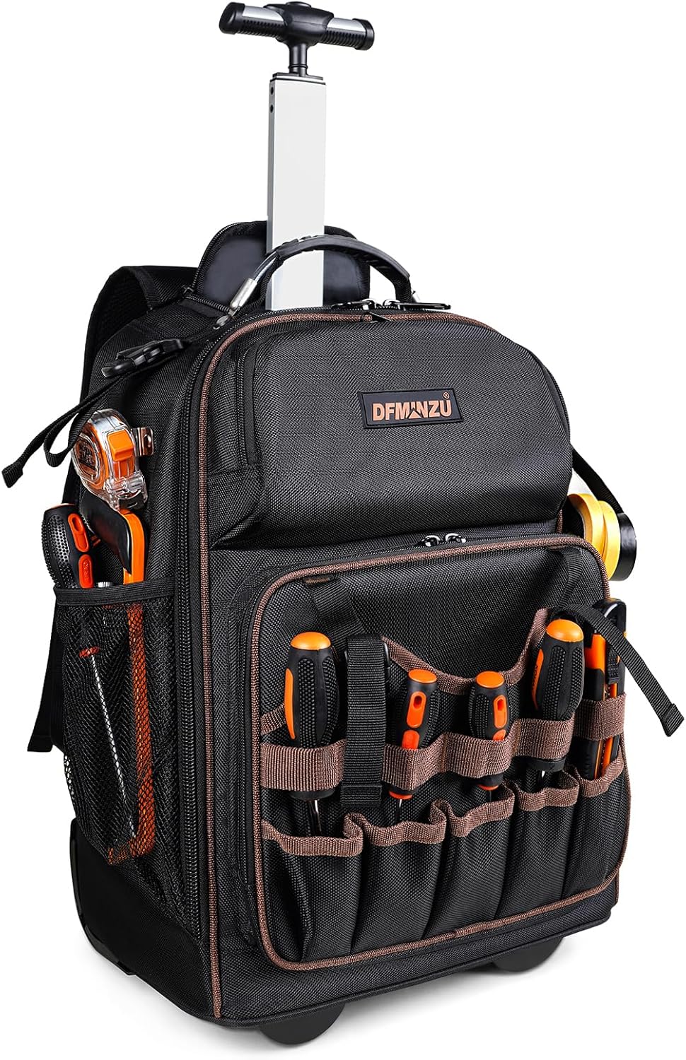 Rolling Tool Backpack Heavy Duty, 43 Pockets Tool Backpack with Wheels, Rolling Tool Bags for Men with Retractable Handle, 1680D Tool Bag with Wheels for Electrician Construction Worker Mechanic HVAC