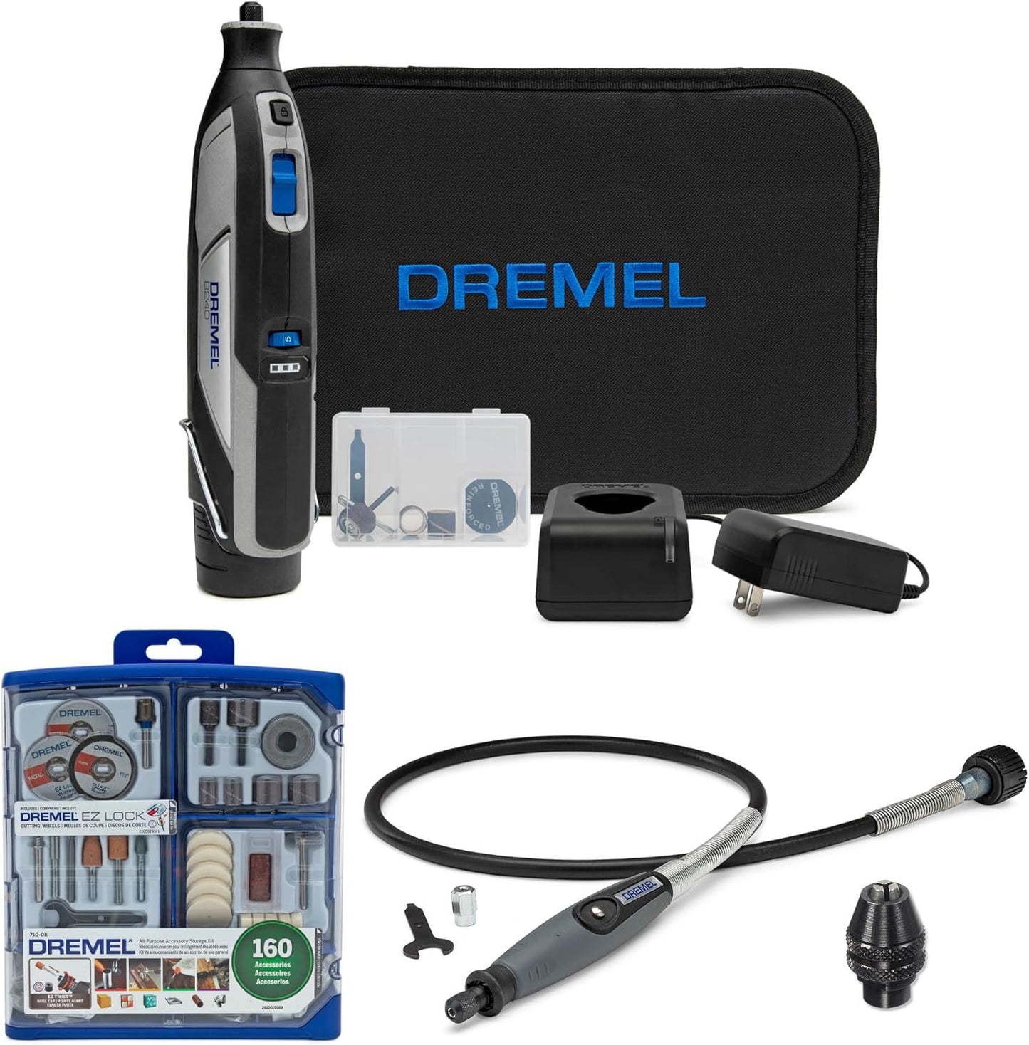 Dremel 8240 12V Lithium-Ion Battery Cordless Rotary Tool with Accessory Bundle (4 Items)