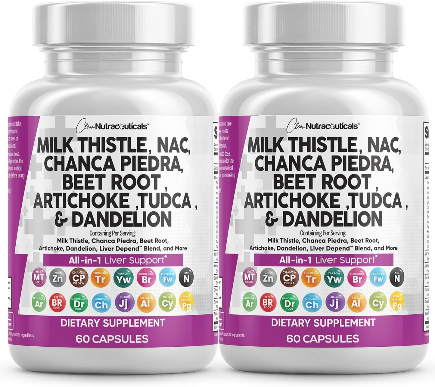 Clean Nutraceuticals Milk Thistle NAC Chanca Piedra Beet Root Artichoke Dandelion Root - Liver Cleanse Supplement Plus TUDCA Choline & Ginger - 2Pack