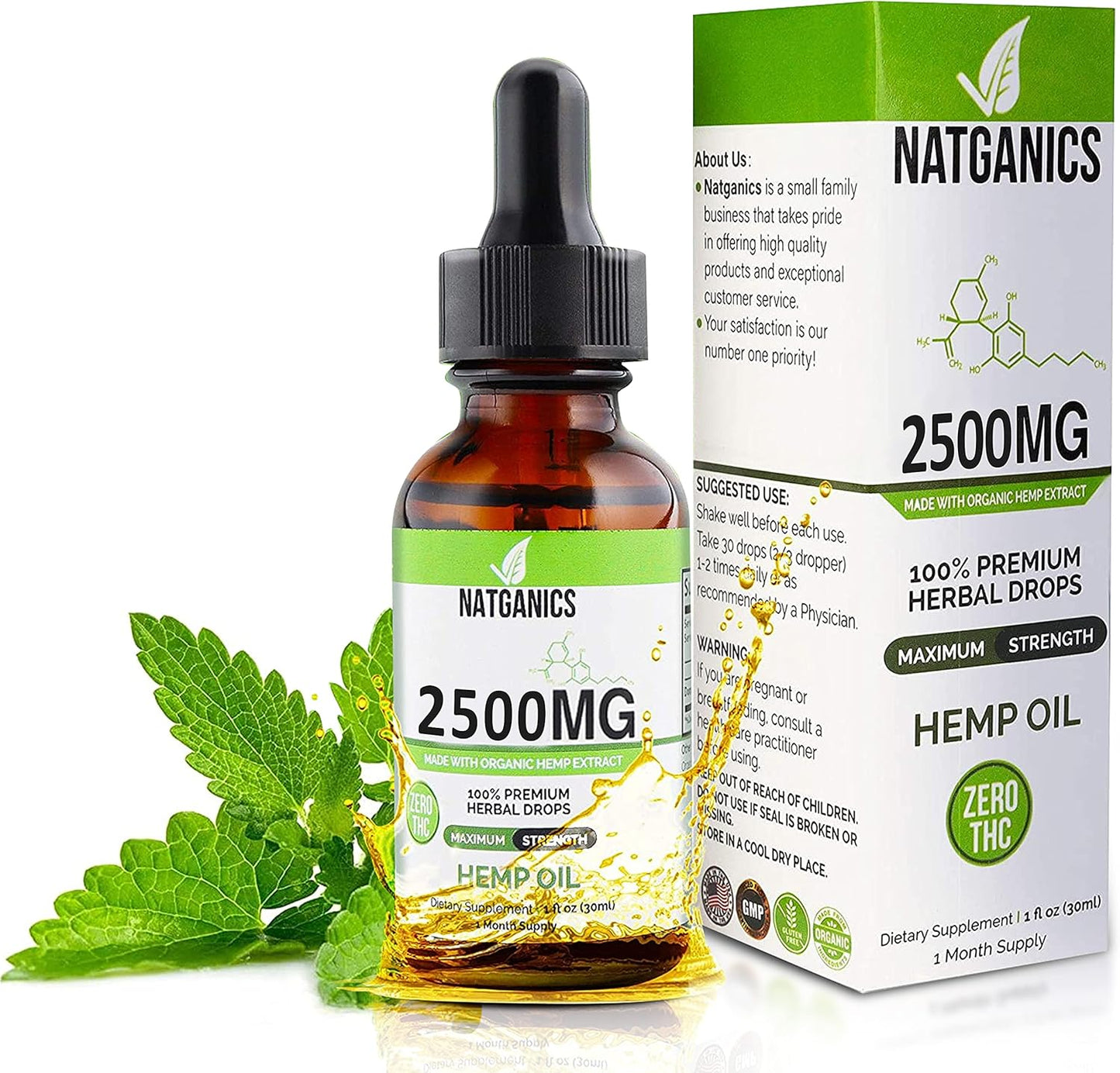Organic Hemp Oil 2500mg - Ultra Premium Hemp Oil Drops 2500mg - Natural Hemp Oil Extract Tincture - Non-GMO Ultra-Pure CO2 Extracted Drops - Omega Fatty Acids 3 6 9 - Organically Grown & Made in USA