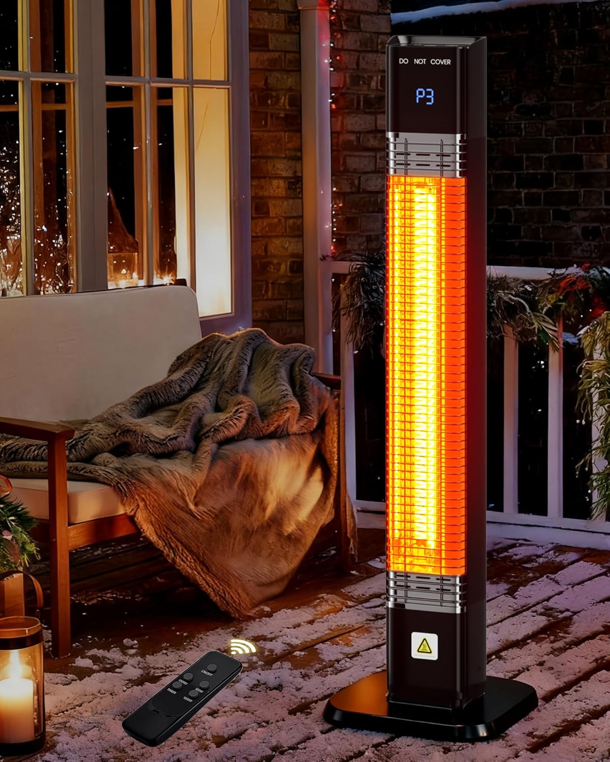 MEPTY Outdoor Heaters for Patio 1500W, Infrared Electric Heater with Remote&Touch Control, 24H Timer,3 Heat Settings, Quiet,Overheat&Tip-Over Protection for Porch,Deck,Backyard,Balcony