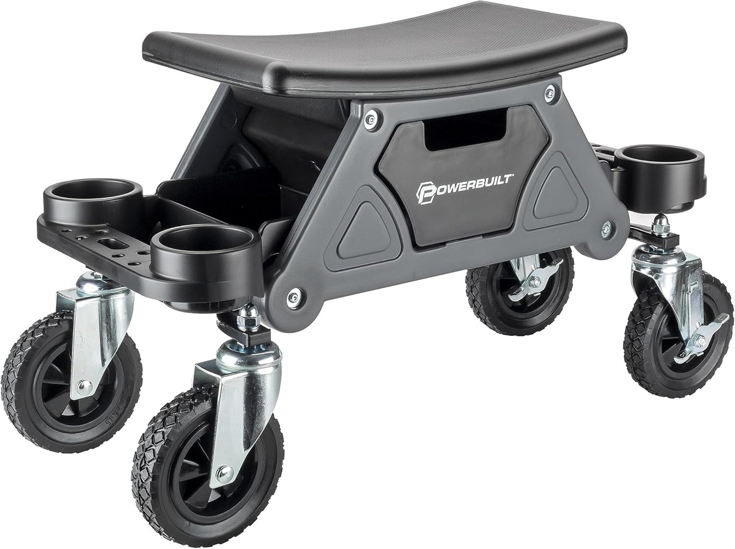 Powerbuilt Big Wheel Rolling Seat, Off-Road Series, Locked in Tool Trays, Heavy-Duty Wheels for Gravel and Rocks - Grey 642965ECE