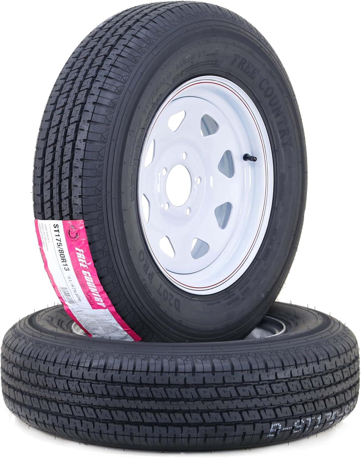 Free Country Trailer Tire Wheel Assembly ST175\/80R13 6-Ply C 91M 5 Lug on 4.5" PCD White Spoke Wheel, SET 2