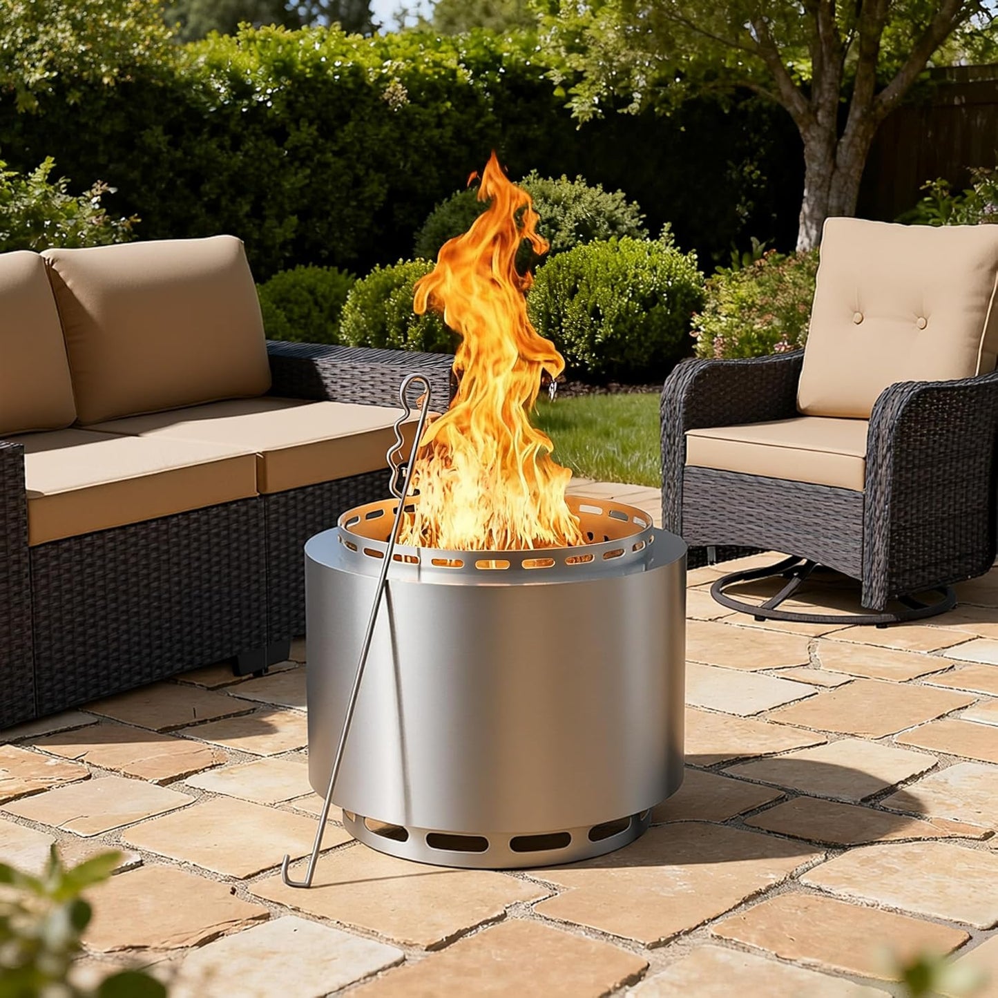 19 Inch Patio Fire Pit Outdoor Smokeless Fire Pit-Portable Stainless Steel Fire Smokeless Stove for Patio, Backyard, Garden, Camping