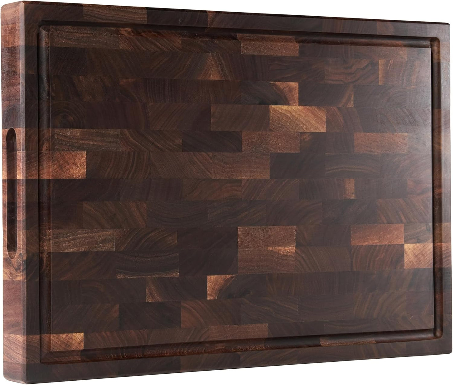 Cozifa American Dark Walnut Wood Cutting Board 17"x12"x1.6" for Kitchen with Juice Groove, Inner Handles, Gift Box Packaging and End Grain Butcher Block Finished with Linseed Oil, Beeswax & Lemon Oil