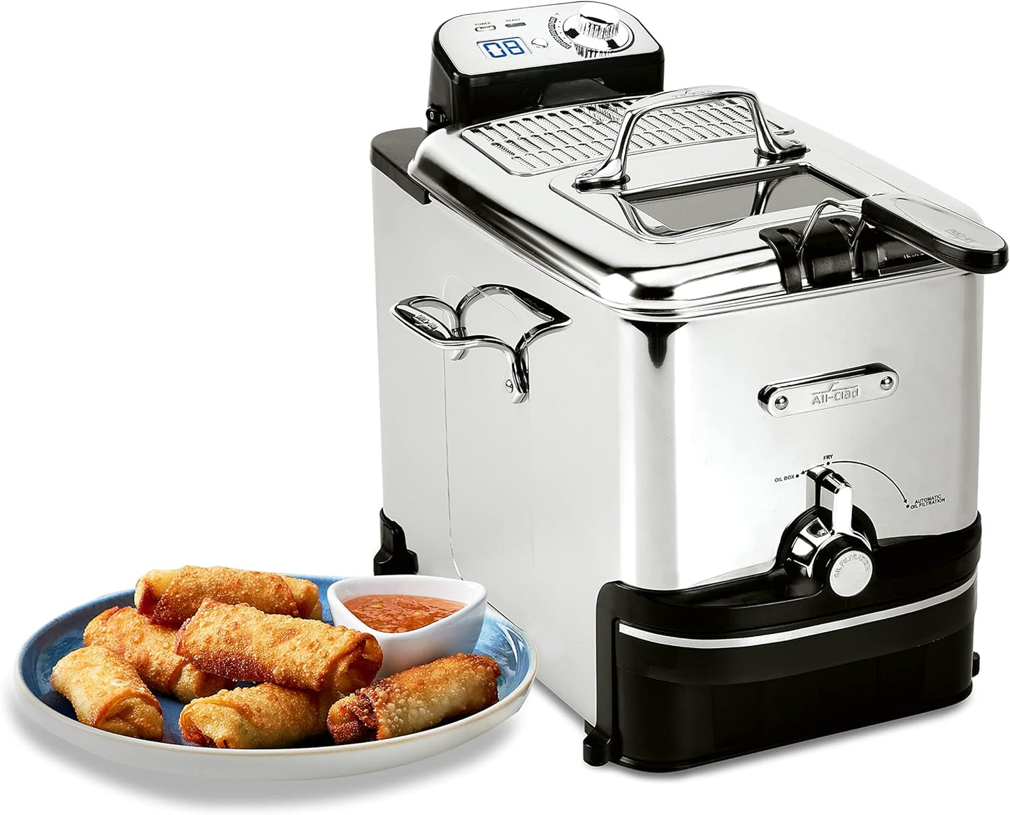All-Clad Electric Deep Fryer with Basket and Lid, Stainless Steel Deep Fryer for Home Use, 1700W, Dishwasher Safe