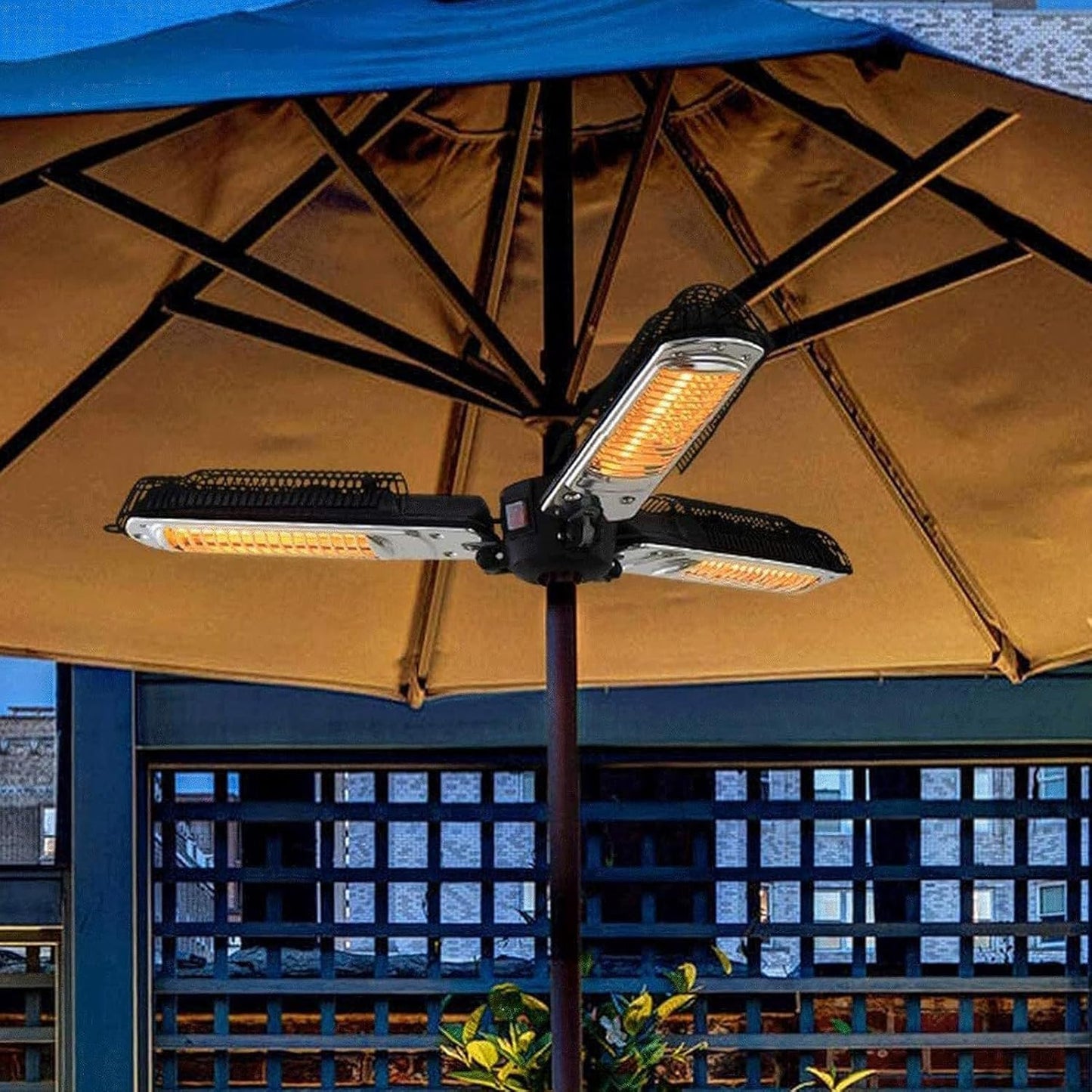 Electric Umbrella Heater, Folding Parasol Patio Heater/Height Adjustable/IP34 Protection Rating/3 Heating Settings/Suitable for Indoors and Outdoors, 1500