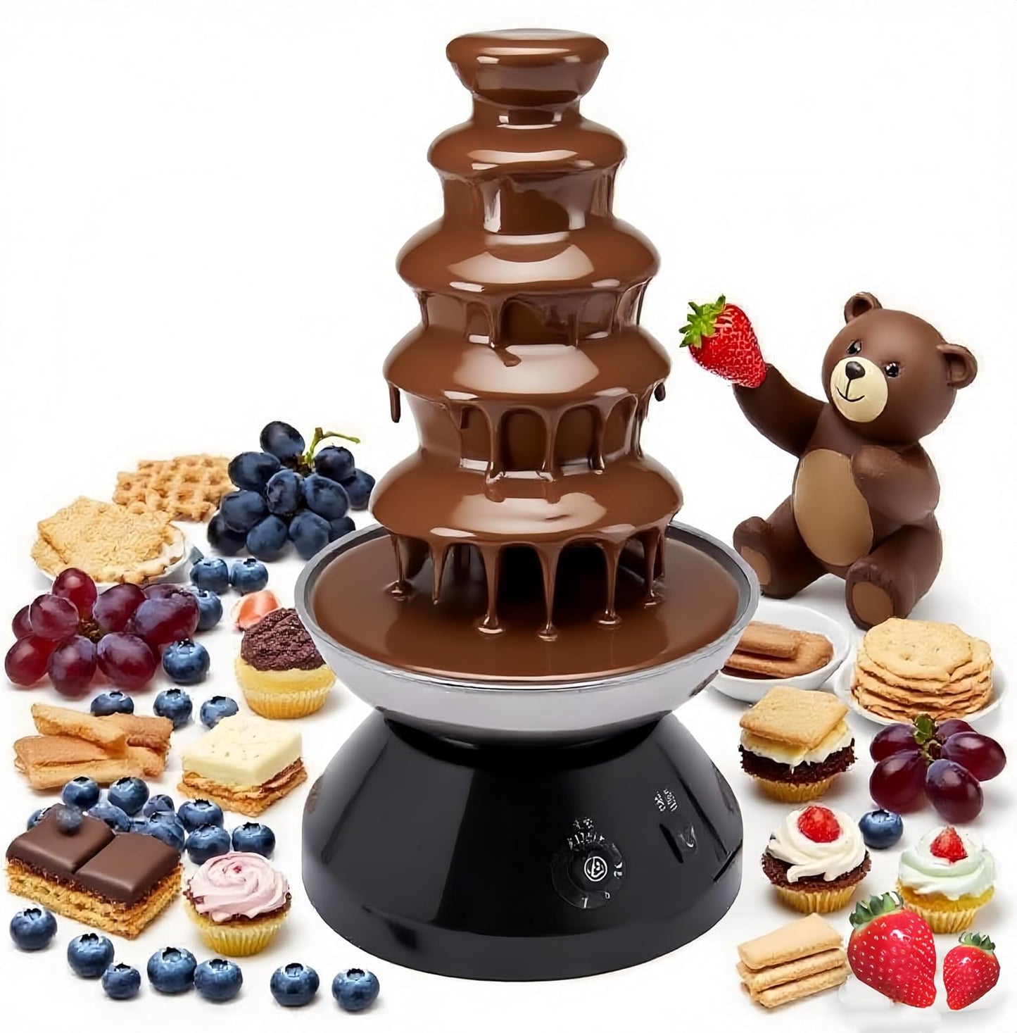 5 Tier Commercial Chocolate Fountain, 230w 110v Stainless Steel Chocolate Melting Heater, 7 LBS Large Capacity Chocolate Waterfall, 86-230 Β°F Hot Chocolate Fondue Tower for Candy Butter Cheese (Black)