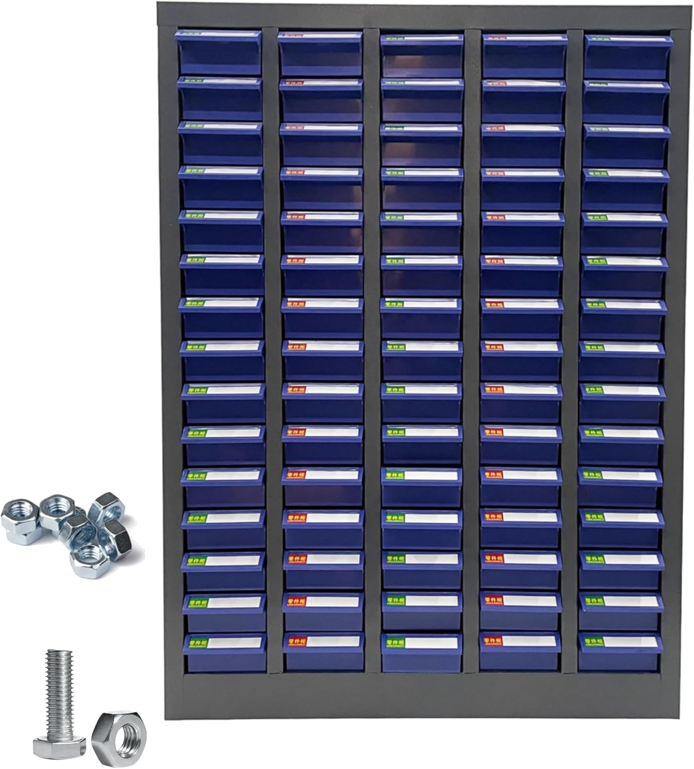 Parts Cabinet 75 Drawer Bolt and Nut Tool Storage Organizer Steel Tool Chest ABS/PS Material with Partitions and Labels