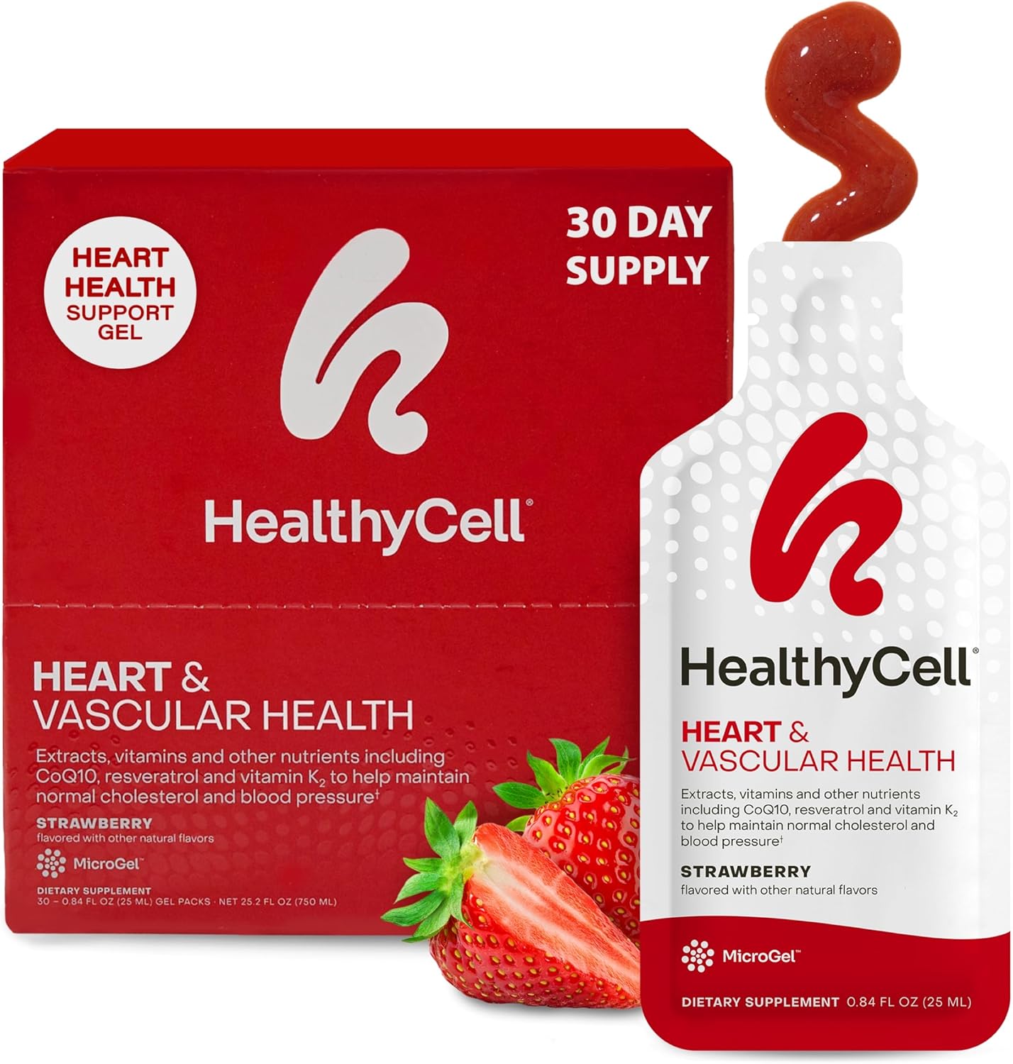 Healthycell Heart & Vascular Health Daily Liquid Supplement - Blood Pressure & Cholesterol Support with Beet Root Powder, Resveratrol, CoQ10, Omega-3 & Vitamin K - 30 Gel Packs