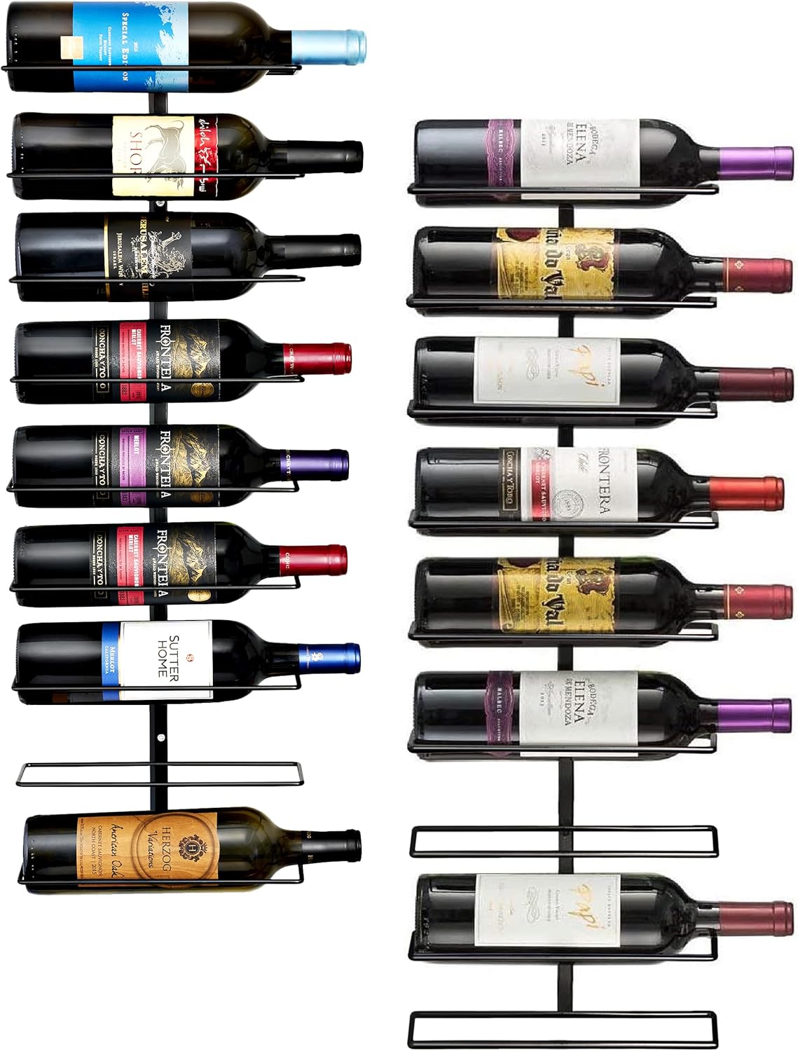 Sorbus Wall Mount Wine Rack 2-Pack \u2013 Holds 9 Bottles Each \u2013 Black Metal Wine Bottle Holders for Wall, Modern Wine Rack for Home Bar, Kitchen