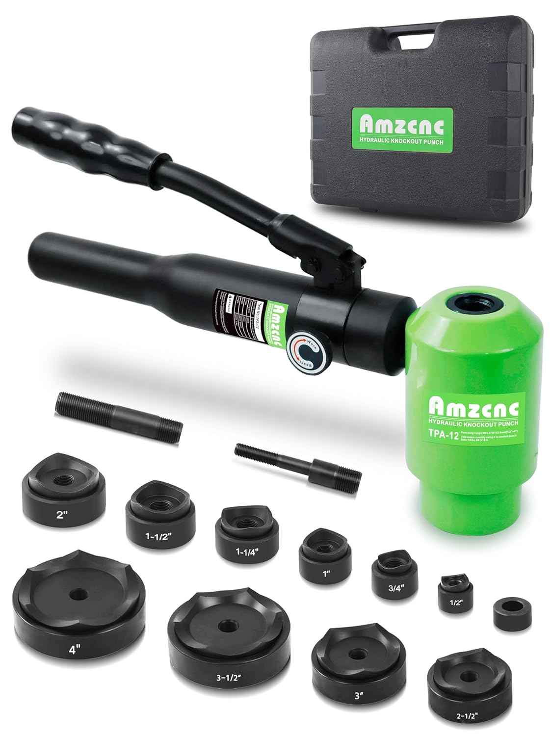 AMZCNC Hydraulic Knockout Hole Punch Driver Kit 1\/2 to 4 inch Electrical Conduit Hole Cutter Set KO Tool Kit Metal Sheet Puncher (1\/2\u201D~4\u201D)