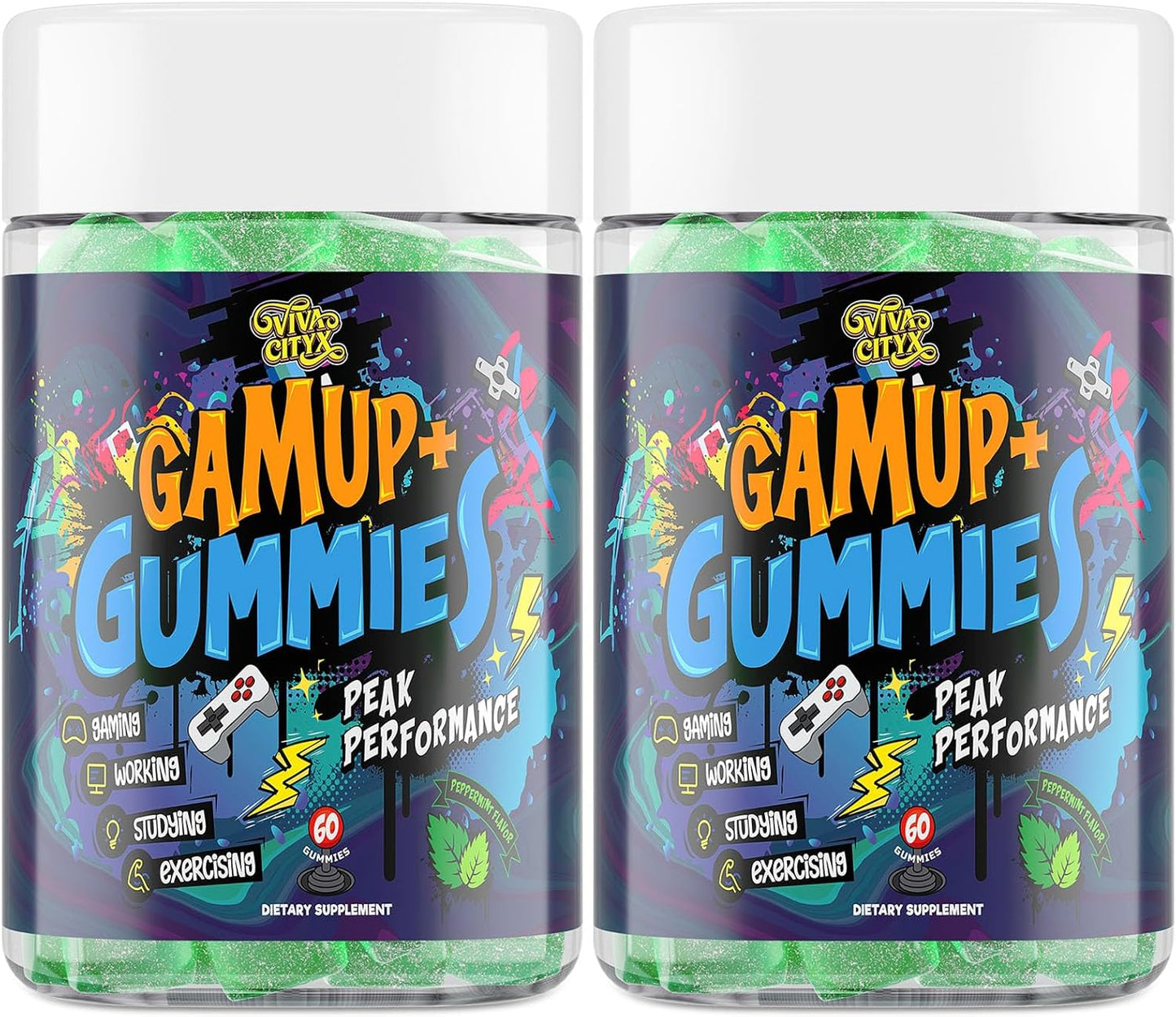 Vivacityx Energy and Focus Gummies - Natural Caffeine Nootropics Supplement - Brain, Eye, and Bone Complex - Sugar-Free Peppermint - for Gamers, Workers, and Active Lifestyles - 120 Gummies