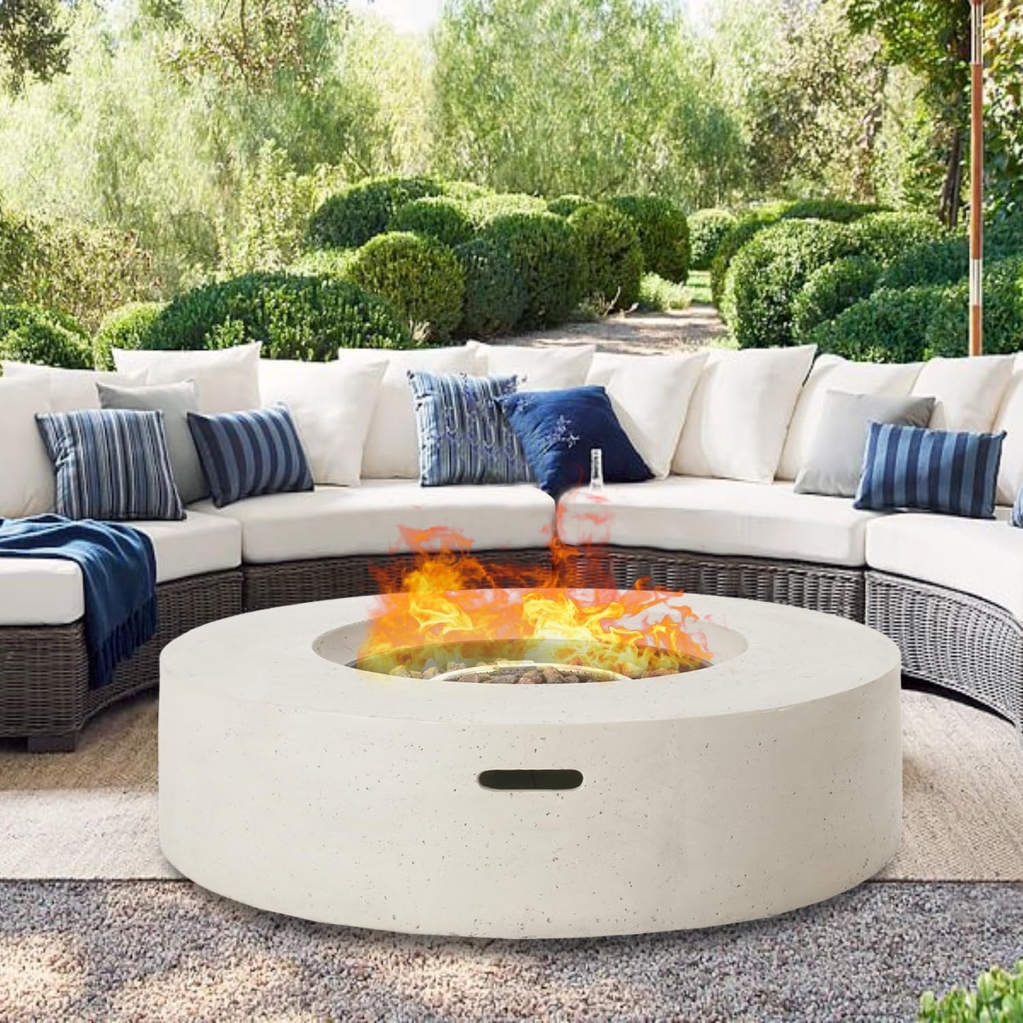 Outdoor 39 Inch Propane Fire Pit Table, 50,000 BTU Concrete Patio Fire Pit with Lava Rocks, Round Gas Fire Table for Party on Patio, Garden, Yard