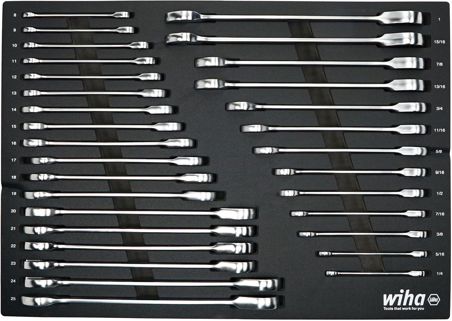 Wiha 30392 31 Piece Ratcheting Wrench Tray Set - SAE and Metric