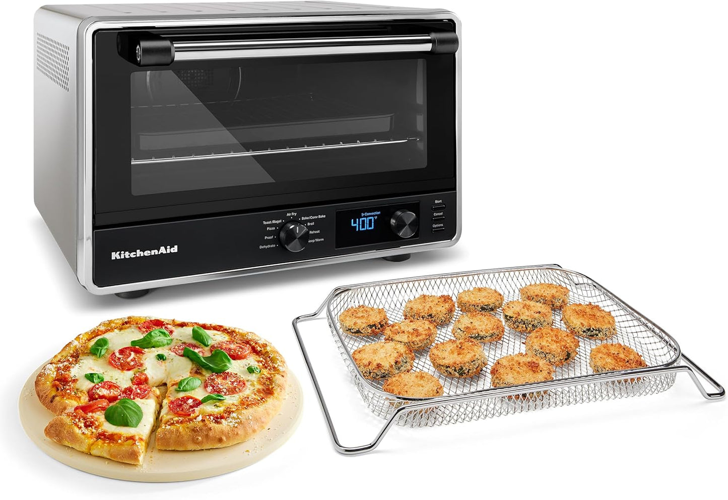 KitchenAid Digital Countertop Oven with Air Fry & Pizza Stone, KCO128CU, Contour Silver