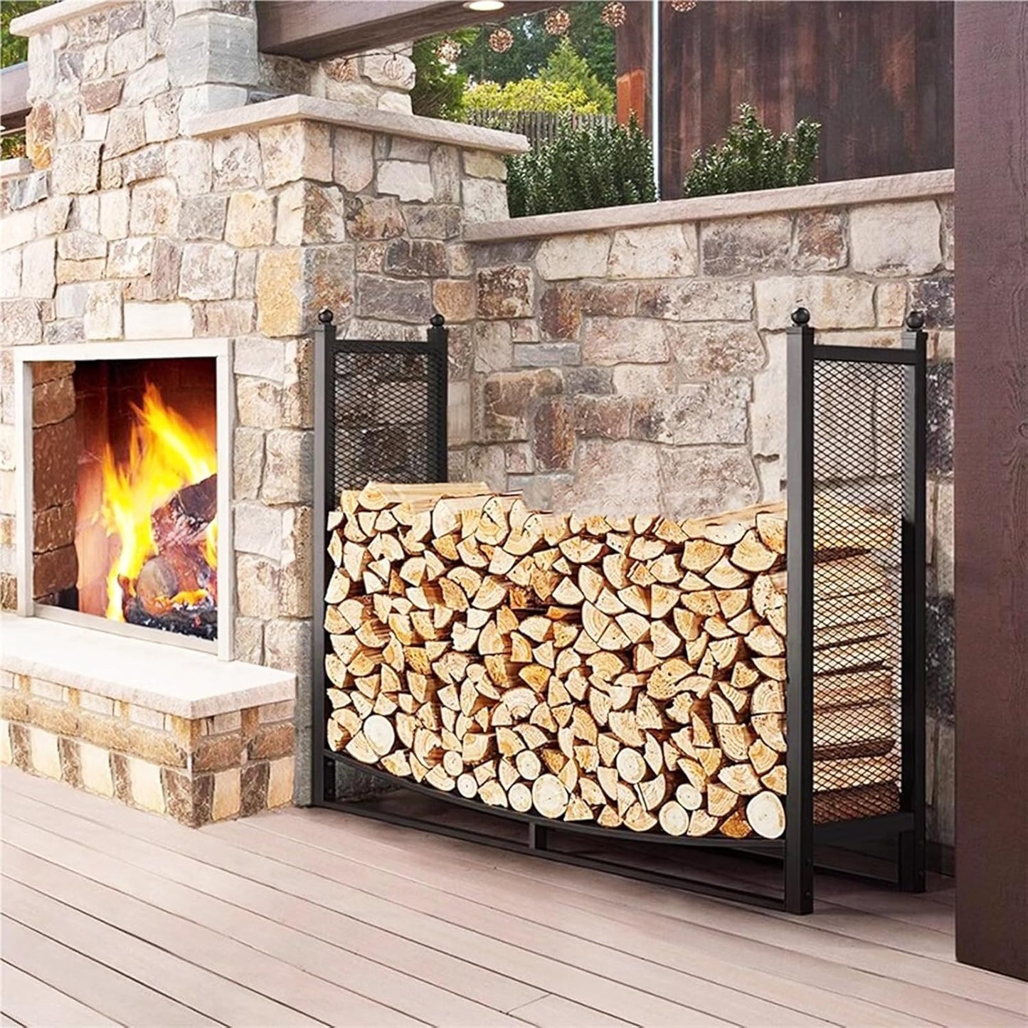 Outdoor Fireplace Firewood Rack Heavy Duty Metal Firewood Holder for Indoor and Outdoor Wood Storage