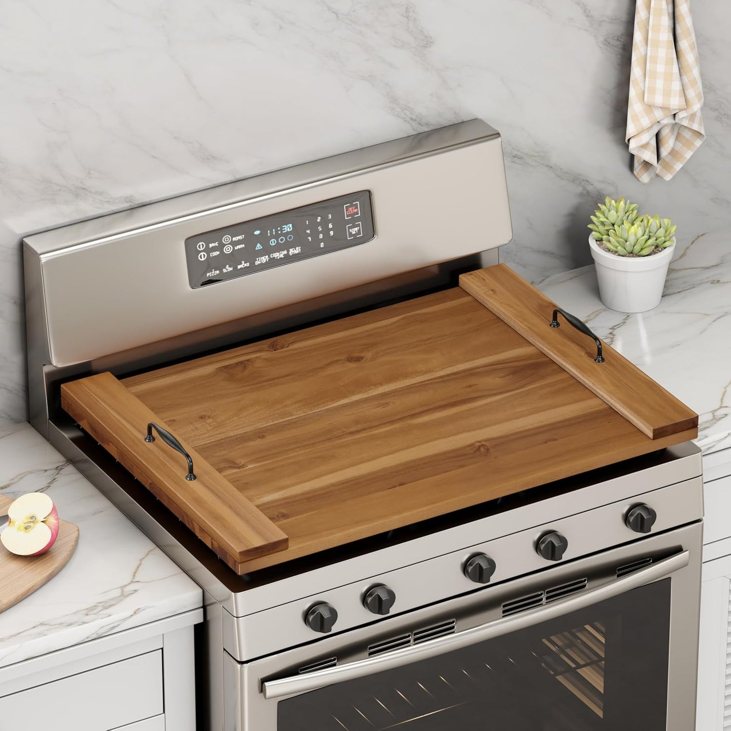 BLUEWEST Noodle Board Stove Cover, Acacia Wood Stove Top Board for Gas Burners and Electric Stove, Extra Thick Wooden RV Stovetop\/Sink Cover - Tray for Kitchen Counter Space