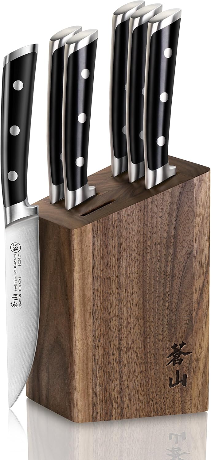 Cangshan TS Series 1022261 Swedish 14C28N Steel Forged 6-Piece Steak Knife Block Set, Walnut