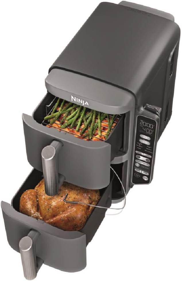Ninja DoubleStack XL 2-Basket Air Fryer, Smart Cook System, DoubleStack Technology Cook 4 Foods at Once, 10 QT, 6-in-1, Smart Finish & Match Cook, Air Fry, Broil, Bake SL451 (Renewed)
