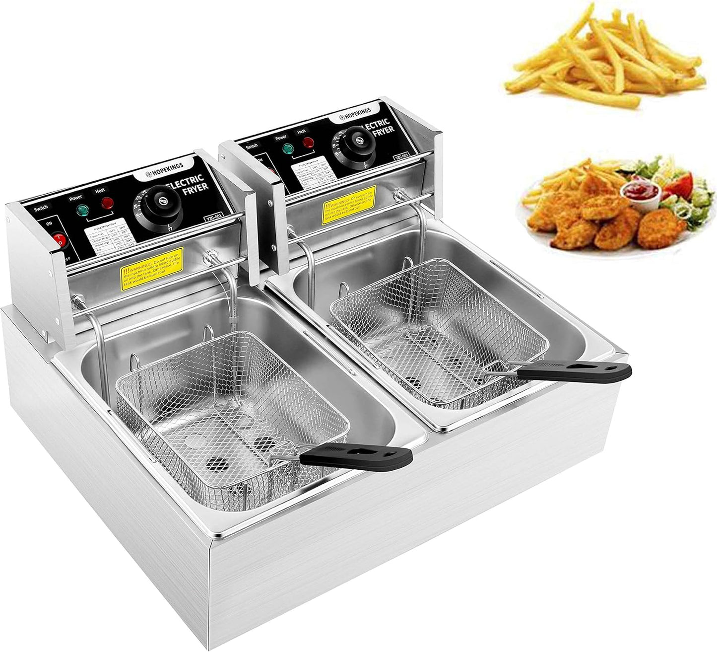 Heavy Duty Deep Fryer, 12.7QT/12L Stainless Steel Large Double Cylinder Electric Fryers with Removable Basket and Professional Heating Element, 110V/5000W Max US Plug (12L)