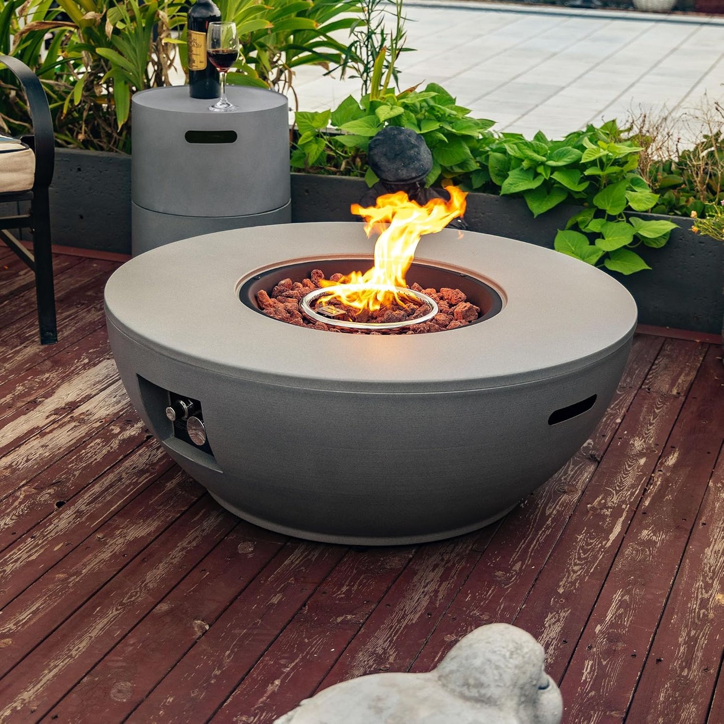 36" Propane Outdoor Gas Fire Pit Table 2-Pieces,50000 BTU Round Steel Fire Pit with Tank Holder for Outside Patio Deck Garden Backyard- Grey