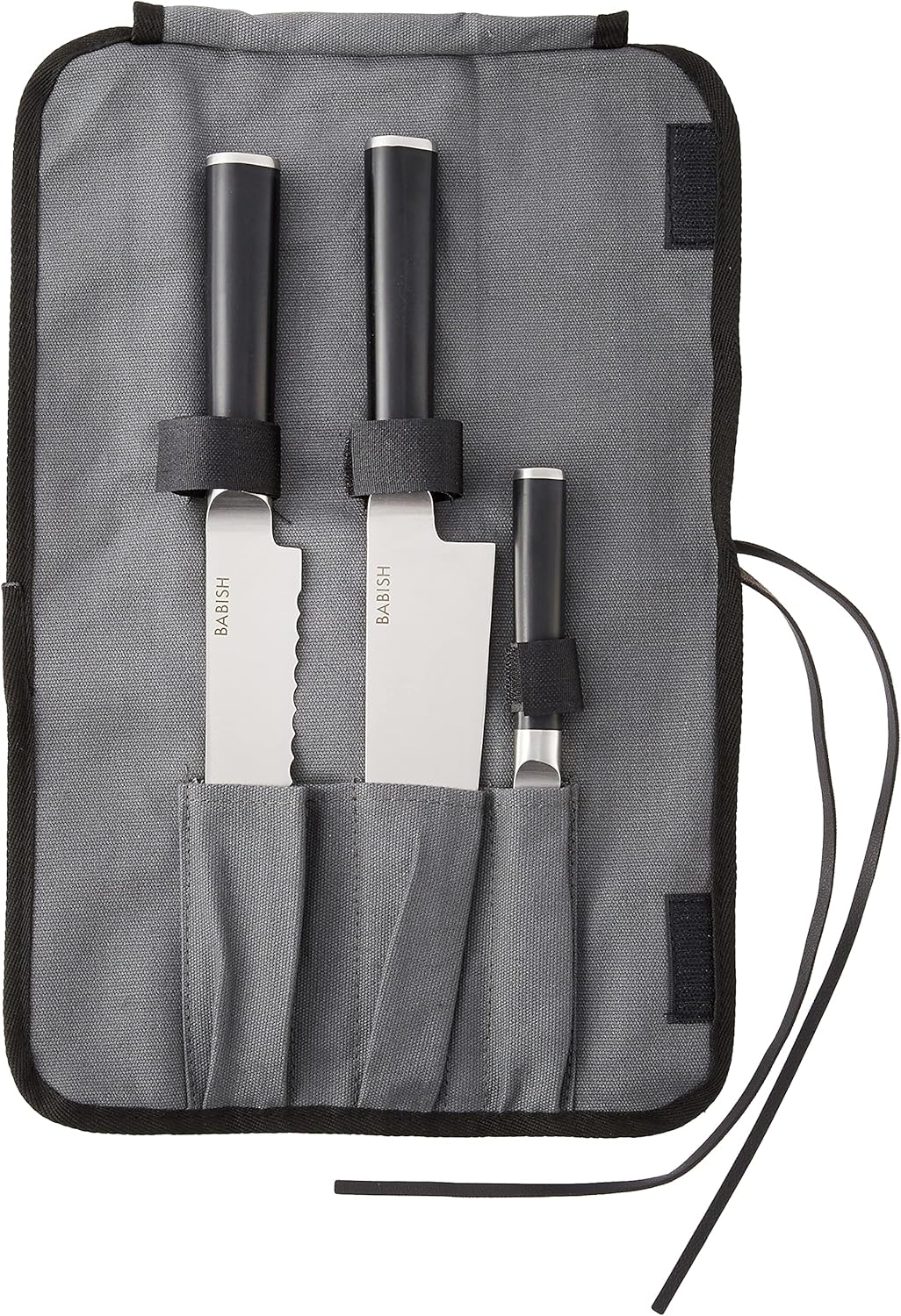 Babish German High-Carbon 1.4116 Steel Cutlery Knife Set, 3-Piece (Chef, Bread, & Pairing Knive) w\/Kitchen Knives Roll